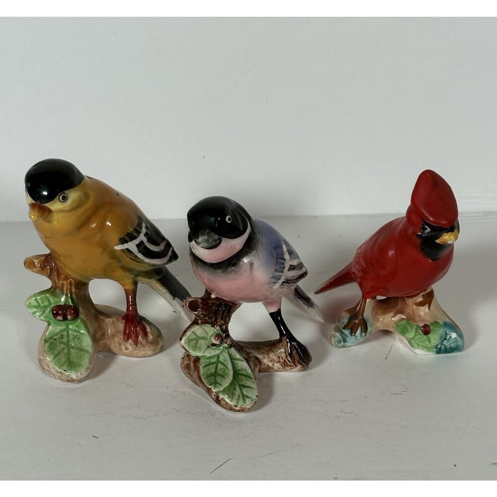 Vintage Goldfinch Cardinal Chickadee Bird Porcelain Figurine Lot of 3